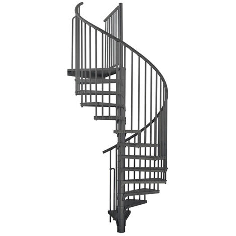 Escalier colimaçon extérieur 14 marches - Hauteur à franchir 2,66 à 3,29m - Diamètre 1.40m - Structure et marche anthracite - RONDOZINK140-CA-14