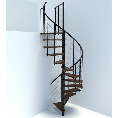 Escalier colimaçon 14 marches - Diamètre 140cm - Hauteur à franchir 2.75 à 3.29m - Noir et Noyer - VENE140-SNMNOY-14