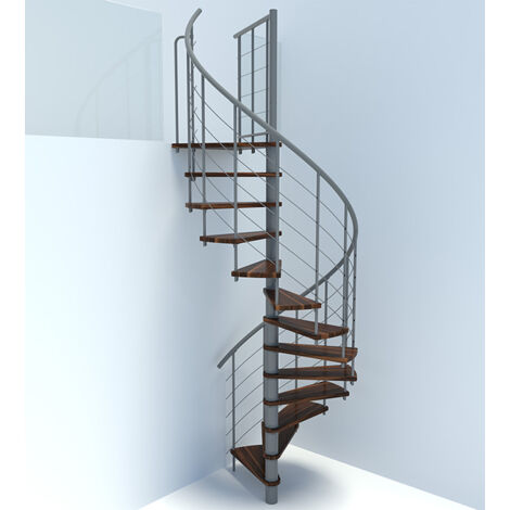 Escalier colimaçon 13 marches - Diamètre 140cm - Hauteur à franchir 2.54 à 3.05m - Gris et Noyer - VENE140-SGMNOY-13