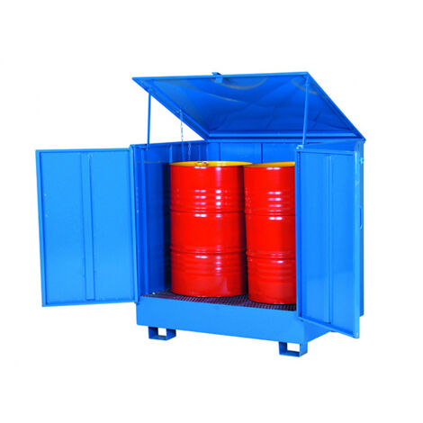 Palette couverte pour 2 fûts - 260 litres - Dimensions : 1290x1100x1350mm - 2311020023 (1/3)