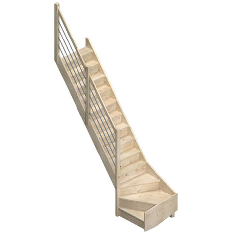 Escalier bois 13 marches - Hauteur à franchir 2.80m - Avec rampe - Largeur 0,82m - TRENDY-LG-280
