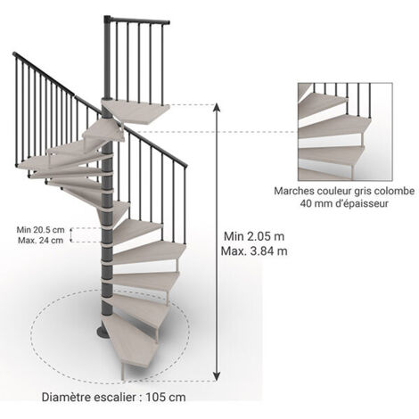 Samcol Escalier colimaçon 16 marches - Haut. à franchir 3.28 à 3.84m - Ø105cm ...