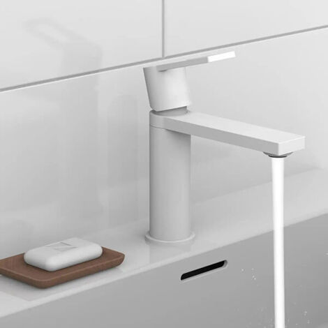 Robinet De Lavabo Moderne Blanc RAL 9010, Mitigeur Haut De Gamme, Idéal Pour Vasque à Poser, Finition Laquée