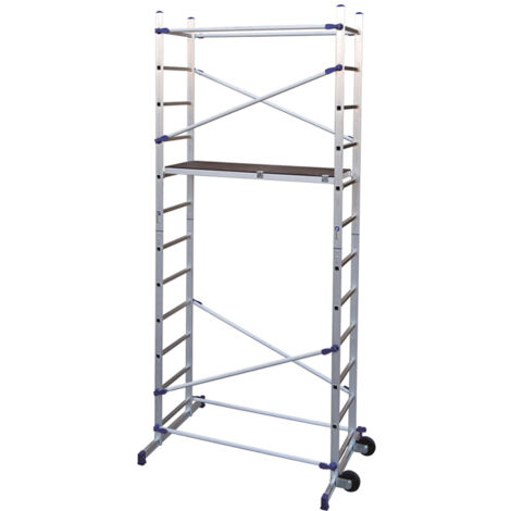 Echafaudages Stéphanois – Échafaudage aluminium 4,36 m – Hauteur de travail 4,36 m – Assemblage rapide avec verrouillage automatique – Charge maximale 150 kg