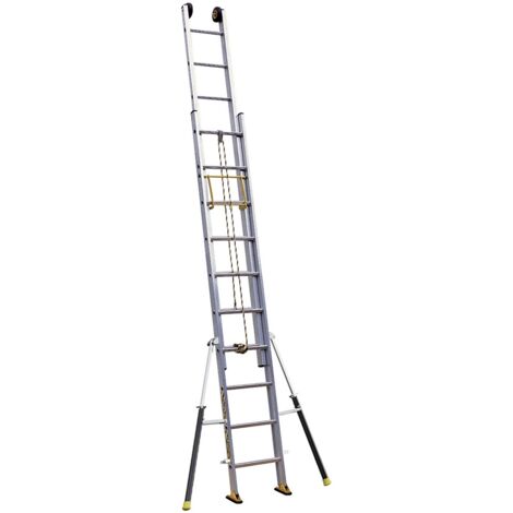 Centaure – Échelle télescopique 2 plans à corde – Dimensions 2m95/4m90 – Montants en aluminium surdimensionnés – Roulettes non marquantes 125mm