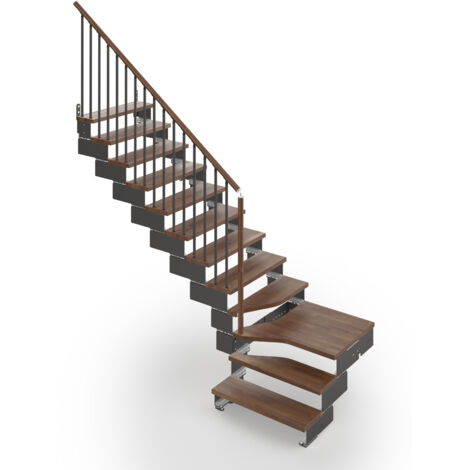 Misterstep – Escalier quart tournant 74 cm – 12 marches – 13 contremarches – Rampe avec colonnes verticales – Couleur noyer 25 et gris anthracite