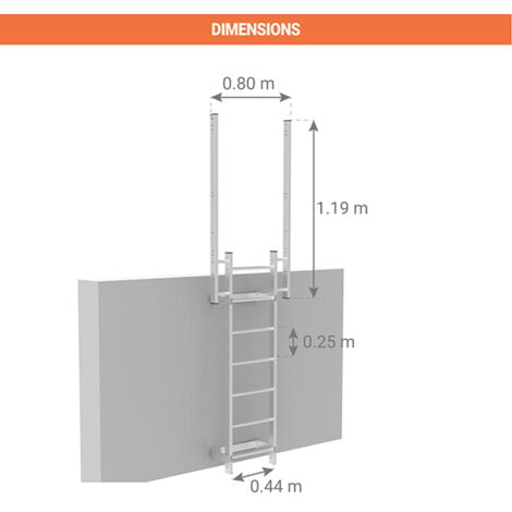 Echelle fixe sans crinoline - Hauteur de bâtiment  0,50m - CS/FSC/050