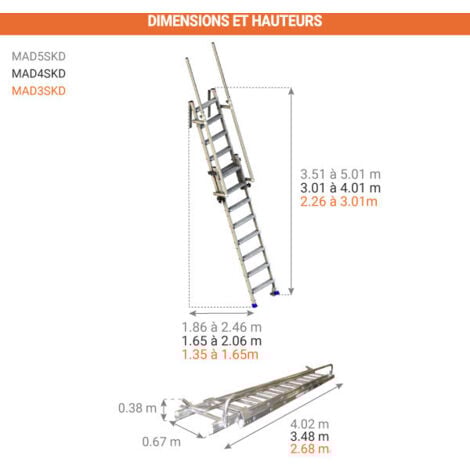 Echelle d'accès skydome réglable de 2.26 à 3.01m - MAD3SKD