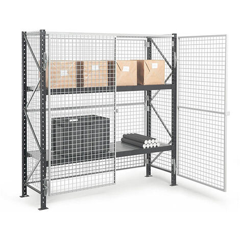 Rayonnage grillagé et verouillable - 2 niveaux - Module de départ - 2000x1800x600mm - RAYGRIL/2N/2060/D (1/4)