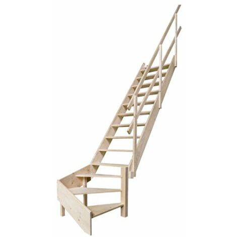 Escalier de meunier - Quart tournant à droite - main courante à droite - Hauteur à franchir 3,57m max - MSS-MSW-R/MCD