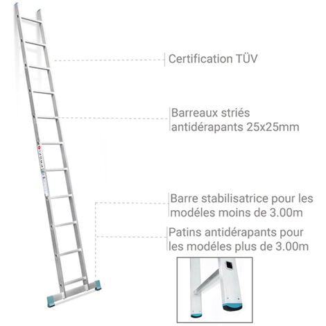 Echelle simple 7 échelons - Hauteur à atteindre 1.88m - 7107