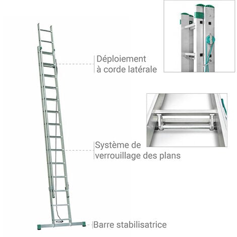 Echelle coulissante 2 plans de longueur pliée de 4.55m. dépliée de 7.67m. - 7316