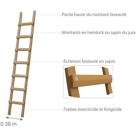 Echelle de toit en bois - Ecartement des barreaux 25cm - Longueur 5.50m - B3155025