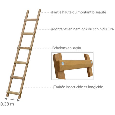 Echelle de toit en bois - Ecartement des barreaux 33cm - Longueur 6.00m - B3160033