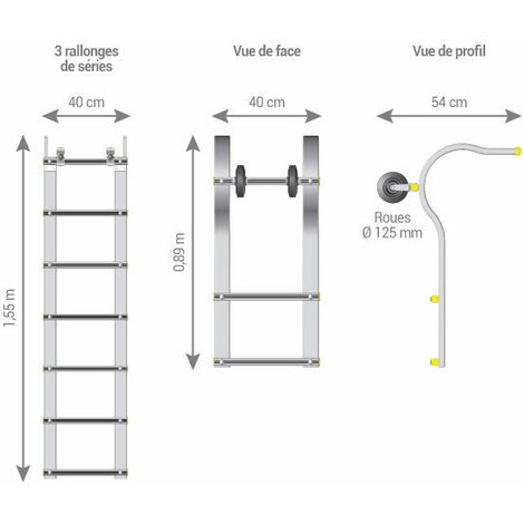 Echelle de toit 5.60m avec crochet (3 echelles 1.55m + 1 crochet) - ECHTOIT/560-E25