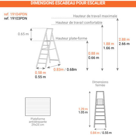 Escabeau pour escalier: hauteur de plateforme de 0.66m - 19103PDN