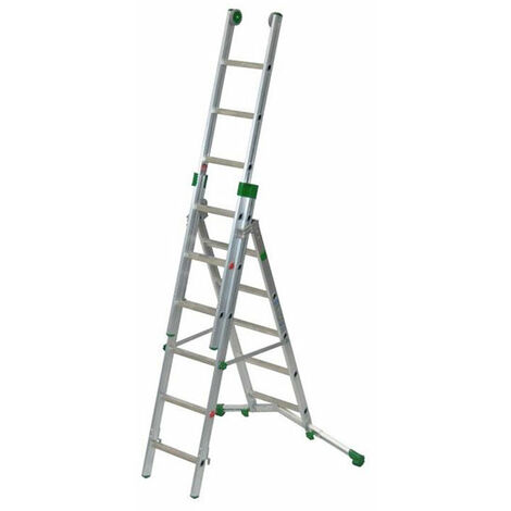 Matisère – Échelle télescopique 3 plans transformable – Longueur max. 8.10m – Pieds réglables 83-128cm pour terrains accidentés – Barreaux antidérapants