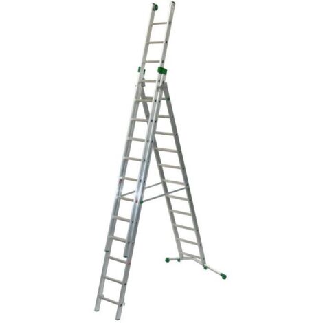 Echelle transformable 3 plans 11+12+12 barreaux - Longueur max. 8.70m - Sol plat ou irrégulier - P380-3