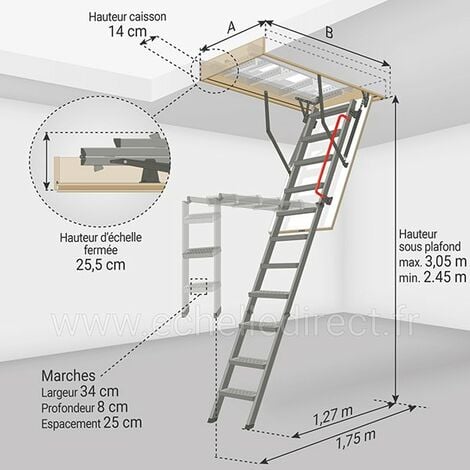 Escalier Escamotable Grande Hauteur d'une hauteur maximale sous plafond  3.66m