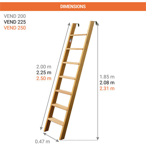 Echelle fruitière 8 barreaux - Hauteur de l'échelle 2.25m - VEND225