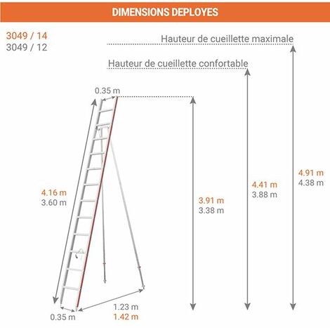 Echelle fruitière 14 barreaux - Hauteur de cueillette maximale 4.91m - 3049/14