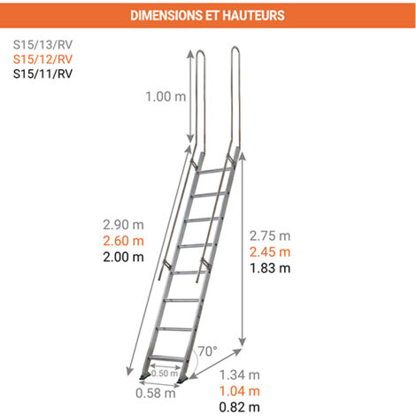 Echelle de meunier 6 marches - Hauteur à franchir 1.90m - S15/11RV