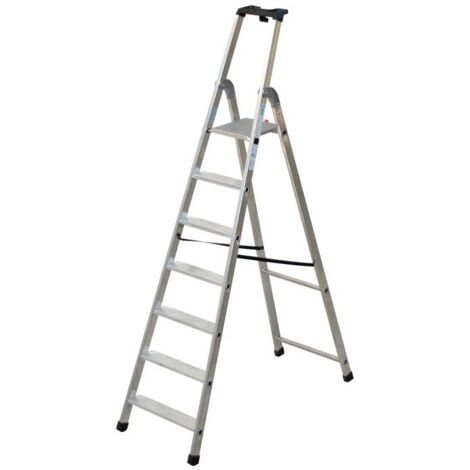 Matisère – Escabeau aluminium Quadra Q50 – 7 marches – Charge maximale 150 kg – Hauteur de travail 3,39 m – Plateforme antidérapante