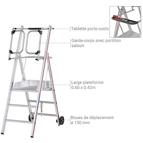 ESCABEAU A MARCHES SERTIES PRO 54 - 5 MARCHES - HAUTEUR DE TRAVAIL MAXIMUM  : 3.10M - ALUMINIUM - CENTAURE