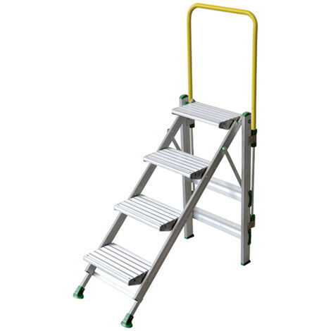 Facal – Marchepied aluminium pliant 4 marches – Longueur repliée 1,63 m – Garde-corps télescopique – Largeur des marches 370 mm