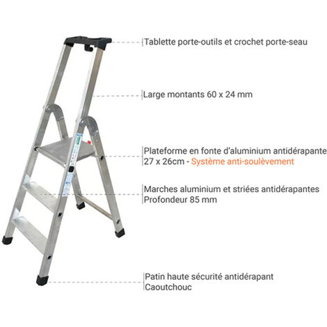 Escabeau 3 marches - Hauteur max. de travail 2.65m - Q60/3