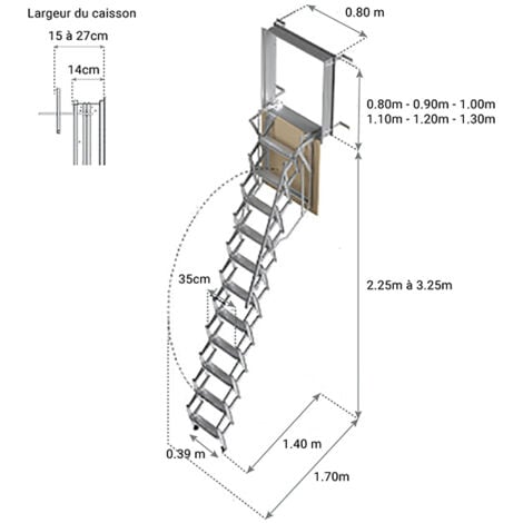 Escalier escamotable mural: dimensions de tremie de 80x130cm - ADJM/80/130