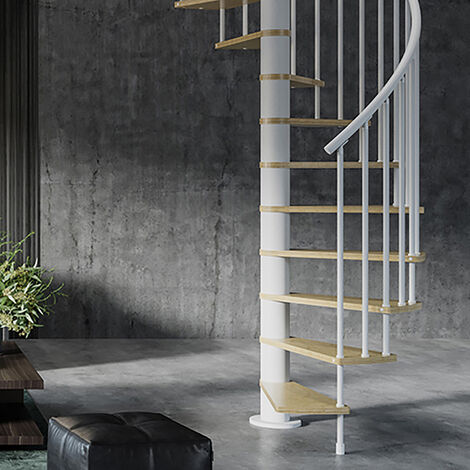 Escalier colimaçon 12 marches - Hauteur à franchir 2.46 à 2.88m - Diamètre 138cm - Bois et blanc - Sens anti-horaire - HOOP138/BB-AH-12