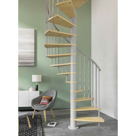 Escalier colimaçon 12 marches - Hauteur à franchir 2.46 à 2.88m - Diamètre 138cm - Bois et blanc - Sens anti-horaire - HOOP138/BB-AH-12