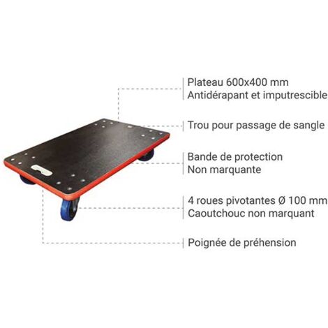 Plateau bois 600x400mm - Roues non marquantes - Charge max. 450kg - PB31S
