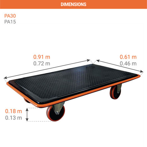 Plateau acier - Roues non marquantes Ø 100 mm - Charge max. 150kg - PA15