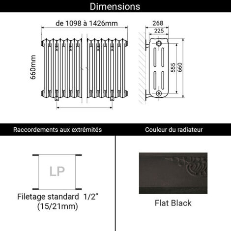Radiateur fonte noir mural - Hauteur 660mm - Longueur 1426mm - 2431 ...