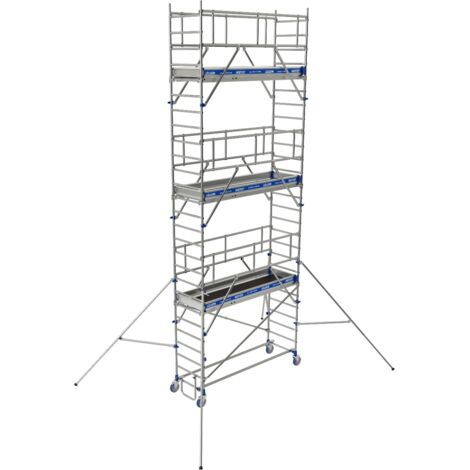 Tubesca Comabi – Échafaudage roulant aluminium 3 plateaux – Hauteur de travail max 7,85 m – Stabilisateurs réglables – Montage facile sans outils