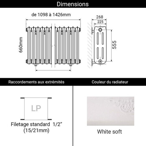 Radiateur fonte blanc mural - Hauteur 660mm - Longueur 1098mm - 1859 ...