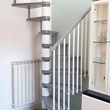 Escalier colimaçon 13 marches - Hauteur à franchir 2.67 à 3.12m - Ø120cm - Trémie carrée - Structure anthracite et marches Noyer - TEKLA120/SAMNOY-13