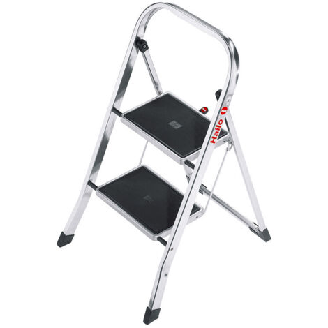 Hailo – Marchepied pliable 2 marches en aluminium – Antidérapant – Hauteur de travail 2,25 m – Charge maximale 150 kg – Dimensions replié 900x480x50 mm