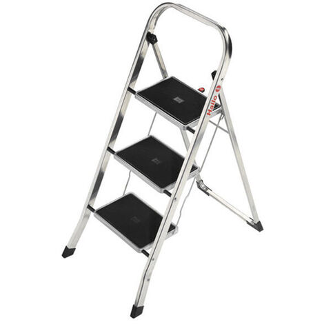 Hailo – Marchepied 3 marches en acier – Hauteur de travail 2.50m – Tapis antidérapant 35x20cm – Charge maximale 150kg – Dispositif de sécurité pliable