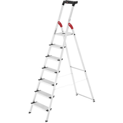 Hailo – Escabeau sécurisé pliable 7 marches 3,50 m – Aluminium extra large – Charge 150 kg – Marches antidérapantes pour sécurité optimale