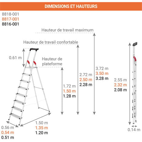 Escabeau bois 2x3 marches - Hauteur atteignable 2.30m - 71410/2x3
