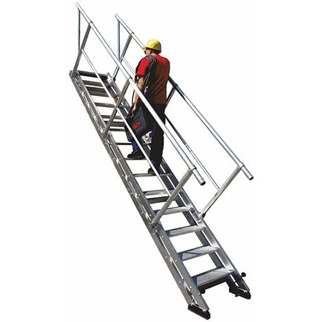 Escalier de chantier inclinaison réglable 23 à 78° - Largeur 60cm - 14 marches - Hauteur à franchir de 1.22 à 2.93m - SCA-AV60/14/2M (1/5)