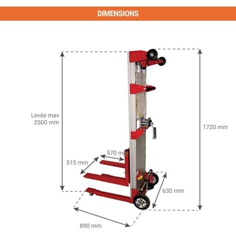 Gerbeur manuel - Levée max 2500 mm - Charge max 181kg - 300281