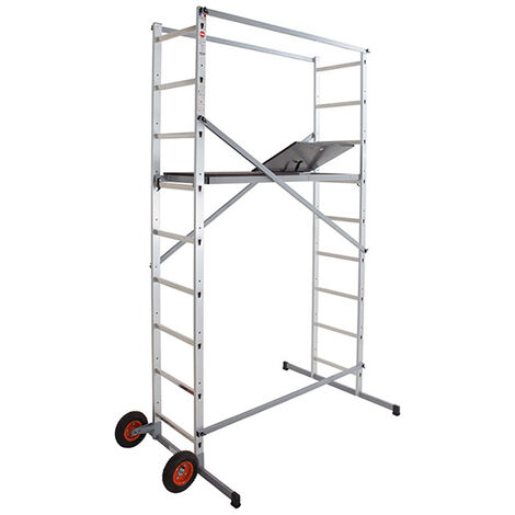 Hailo – Échafaudage jardin aluminium – Hauteur de travail 3,66m – Plateau 1,30x0,46m – 2 roues Ø 240mm – Verrouillage 6 hauteurs – 9474951