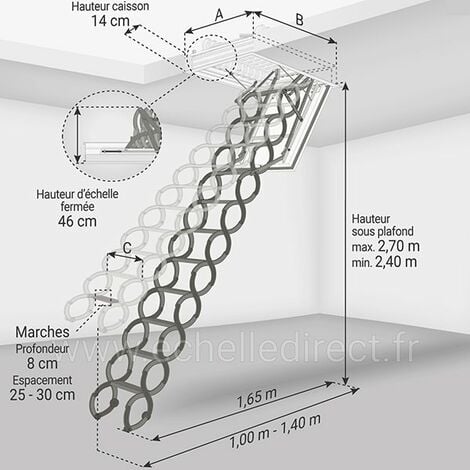 Escalier Escamotable Grande Hauteur d'une hauteur maximale sous plafond  3.66m