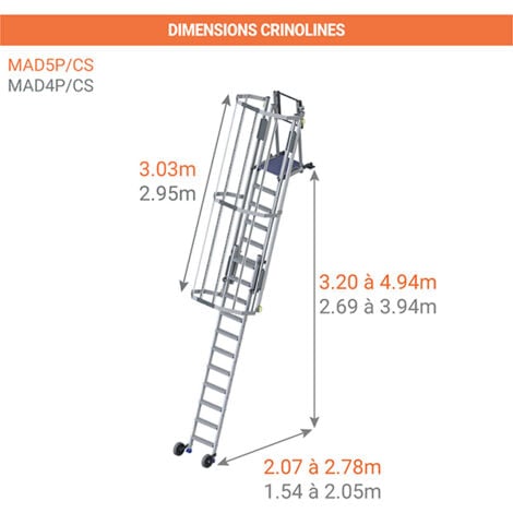 Echelle à crinoline roulante réglable de 2.69 à 3.94m - MAD4P/CS