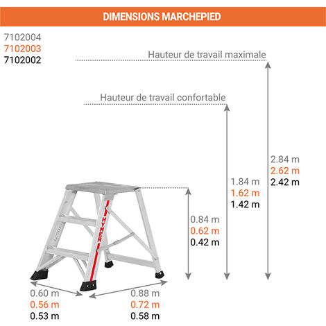 Escabeau 4 marches - Hauteur max. de travail 2.93m - 862604