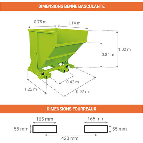 Benne à déchet basculante 480 litres - Gris - IEP05000-7036